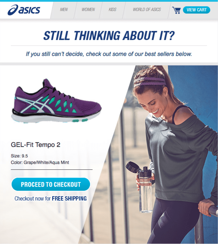 Abandoned cart email example